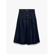Koton Normal Bel Cep Detaylı Rahat Kesim Büzgülü Volanlı Denim Uzun Etek Raw 7wal70020md 63x