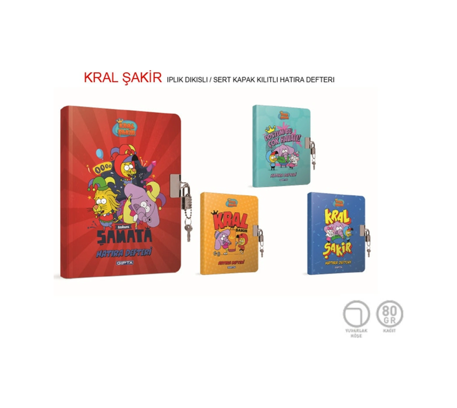 Kral Şakir Kilitli Iplik Dikişli Sert Kapak Hatıra Defteri 14x20 96 Yaprak Karışık