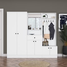 Rani Ea152 Modern Çekmeceli Aynalı Raflı Askılı Portmanto Ayakkabılık Vestiyer Beyaz