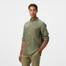 Nautica Erkek Yeşil Classic Fit Keten Gömlek Düz W55101t Yeşil