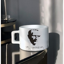 Mustafa Kemal Atatürk Silueti Ve İmzası Baskılı Beyaz Çay-Kahve Fincanı