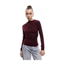 Koton Drape Detaylı Dar Kesim Uzun Kollu Tişört Bordo 6wal10251ık Bordo