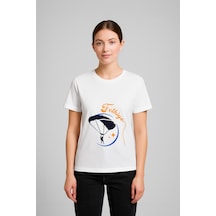 Markapia Kadın Bisiklet Yaka Pamuk Fethiye Baskılı Kısa Kollu T-shirt Beyaz