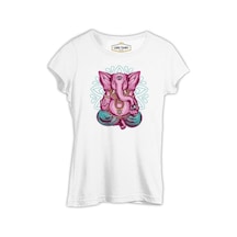 A Pink Elephant Meditating İn A Yoga Pose Beyaz Kadın Tshirt 001