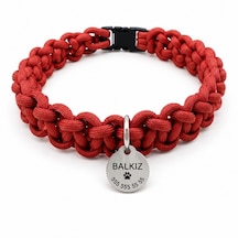 Pawroots El Yapımı Paracord Köpek Tasması + Kişiye Özel 304 Paslanmaz Çelik İsimlik Orta Ve Büyük Irklar İçin Kırmızı