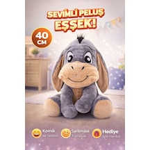 Sevimli Eşek Peluş Oyuncak 40 Cm Büyük Boy, Sarılmalık Yumuşak Pelüş Gri