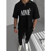 Veraura Lifestyle Unisex Yarım Fermuarlı Baskılı T-shirt - Siyah