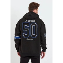 Valensdesign Erkek Baskılı Kapşonlu Üç Iplik Oversize Sweatshirt - Siyah