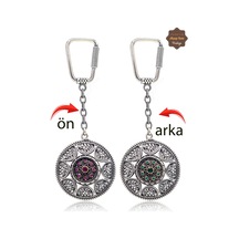 Yakut Ve Zümrüt Taşlı Sarmaşık Model Çift Taraflı Oksitli Gümüş Telkari Anahtarlık 201025178 Gümüş