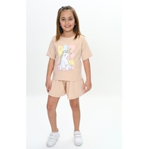 Toontoy Kids Toontoy Kız Çocuk Ponny Baskılı Şortlu Takım Bej