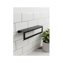 Siyah Raflı Havlu Askısı, Metal Raflı Havluluk, Mutfak, Banyo Raflı 25cm Mat Siyah