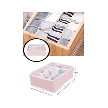 12 Bölmeli Pembe Çizgili Çekmece Içi Düzenleyici Kumaş Beyaz Diğer