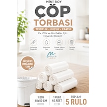 Çöp Torbası Mini Boy 40'lı X 5 Rulo Beyaz Çöp Poşeti 40x50 Cm