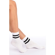 Unisex Siyah Çizgili Beyaz Pamuklu Kolej Çorap Seti 5 Çift-37-43