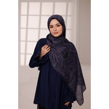 Mimiyum Ebru Desen-soft Şal Lacivert Çok Renkli
