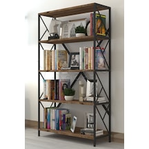 Morpanya Aural Dekoratif 5 Raf Kitaplık Metal Kitaplık Dosya Kitap Raf Ofis Salon Raf 90x180cm Ceviz