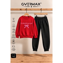 Overmax Kız Çocuk Just A Girl Baskılı Kapüşonsuz Eşofman Takımı- 3-12 Yaş Kırmızı Üst-siyah Alt - 922247895 Kırmızı Üst-siyah Alt