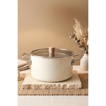 Titan Cook Ahşap Kulplu,paslanmaz Saplı Krem Süzgeçli Emaye Kızartma Tenceresi 22 Cm Krem