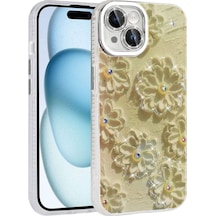Apple Uyumlu iPhone 14 Kılıf Çiçek Desenli Parlak Taşlı Sert Silikon Kapak Garden