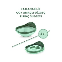 Katlanır Pirinç Süzgeci - Akordiyon Katlanabilir Süzgeç Yeşil