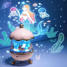 Bunny's Carousel Gece Lambası Projeksiyonlu Müzikli Atlıkarınca Tasarım Kablolu 5v Usb Çalışma Tavşan Figü Diğer