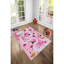 Pembe Kaymaz Tabanlı Otoyollu Oyun Halısı Çocuk Halısı Ar244n11