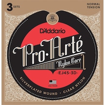 D'addario Ej45-3d Pro-arte Klasik Gitar Tel Seti 3'lü Ekonomik Paket - Normal Tansiyon Gümüş Kaplama Sargı, Şeffaf Naylon Üst Teller Ve Profesyonel Standart