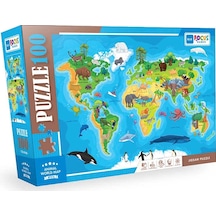 Blue Focus Animal World Map Hayvan Dünya Haritası 100 Parça Puzzle Bf316