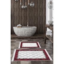 Dekoreko Kaymaz Taban Djt 2 Li Banyo Paspas Takımı Trend Saçaklı Modern M5129 Bordo