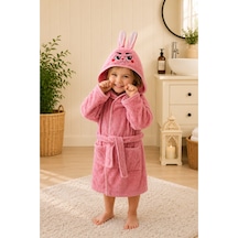 Pembe Tavşan Kapüşonlu Çocuk Bornozu Unisex Bebek ve Çocuk Banyo Bornozu, Yumuşak Dokulu, 1-10 Yaş 1-2 Yaş
