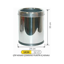 Ofis Tipi 12 Litre Çöp Kovası Paslanmaz Çemberli Çelik