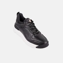 Marcomen 17123 Kalın Taban Hafif Deri Sneaker Erkek Ayakkabı Siyah - Beyaz