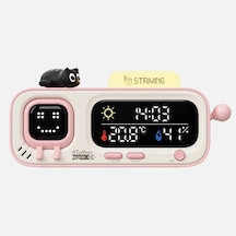 Atuman Mood-a Akıllı Termometre Higrometre Saat Retro Piksel Ekranlı Sıcaklık Nem Ölçer, Usb Şarjlı Masaüstü Akıllı Oda Monitörü, Animasyonlu Dekoratif Ev & Ofis Cihazı Hediyelik Süs Pembe