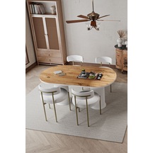 Avvio West Beyaz Ptt Ayak 80x140 Yemek Masası Mutfak Masası Masa Sandalye Takımı Kadife Kumaş Akça