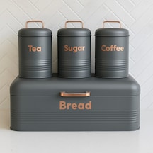 4 Lü Mutfak Seti Ekmeklikçay Kahve Şekerlik Gri 43x20 Gri