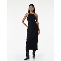 Koton Krep Kumaş Aksesuar Detaylı Kolsuz Halter Yaka Uzun Elbise Siyah 6wak80034uw Siyah