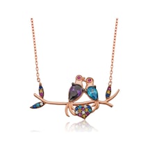 Gümüş Aşık Kumru Kuşlar Kolye Gümüş - Rose Gold