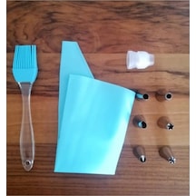 3b Trend Krema Sıkma Torbası 6 Çelik Uç + Silikon Torba Krema Pompası + Silikon Fırça