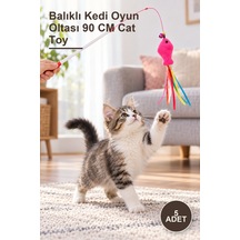 5 Adet Balıklı Kedi Oyun Oltası 90 Cm Cat Toy