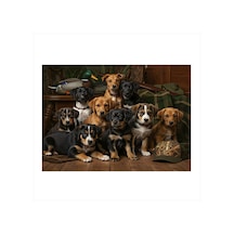 Yavru Köpek Topluluğu Modern Ahşap Tablo