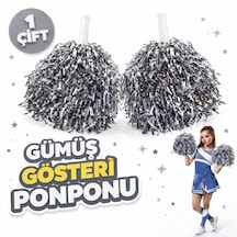 1 Çift 2 Adet Gümüş Renk 23 Nisan 19 Mayıs 29 Ekim Okul Gösteri Ponponları Ekstra Dolgun 5691 "