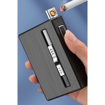 USB Şarjlı Elektronik ve Normal Gazlı Turbo Çakmak Taşınabilir Sigara Muhafaza Kutusu
