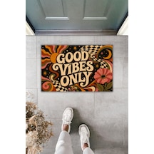 Rugmood Good Vibes Only 70 Ler Retro Çiçek Ve Geometrik Desenli Dijital Baskı Kapı Önü Paspası 70x45 Cm Çok Renkli