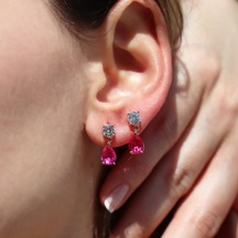 Pembe Zirkon Taşlı Damla Rose Gold Kaplama Gümüş Küpe Gümüş