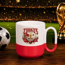 Bk Gift Türkiye Taraftar Temalı Dünya Futbol Kupası Tasarımlı Kırmızı Joyful Kupa Bardak-1 Tek Yürek Milli Takım Ruhu Beyaz
