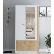Floradesign Malibu Aynalı Gardırop /elbise Dolabı 3 Kapaklı Dolap / Organizer Beyaz/meşe