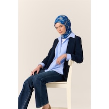 Silk Home İnce Pamuk Soft Eşarp Saks-gri Desenli Nefes Alan Tok Duruşlu 90x90 Çok Renkli