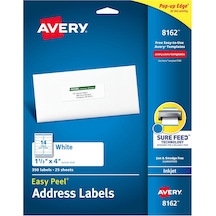 Posta Adresi Etiketleri, Mürekkep Püskürtmeli Yazıcılar, 350 Etiket, 1-1/3 X 4, Kalıcı Yapıştırıcı, 5 Paket 8162