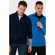 Buratti Slim Fit Anti-Pilling Tüylenme Yapmayan Bato Yaka Şardonlu 2'Li Paket Erkek Polar 5906001S2 Lacivert-Saks