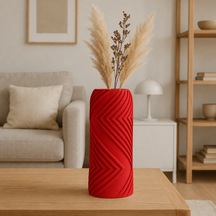 3d Baskı Vector Vazo - Geometrik Çizgili Dekoratif Vazo-kırmızı Diğer